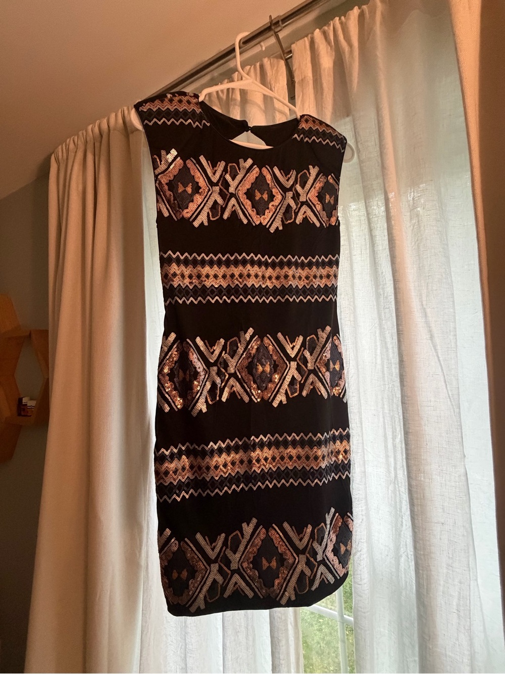 As U Wish Black Dress with Rose Gold Geometric Embellishments